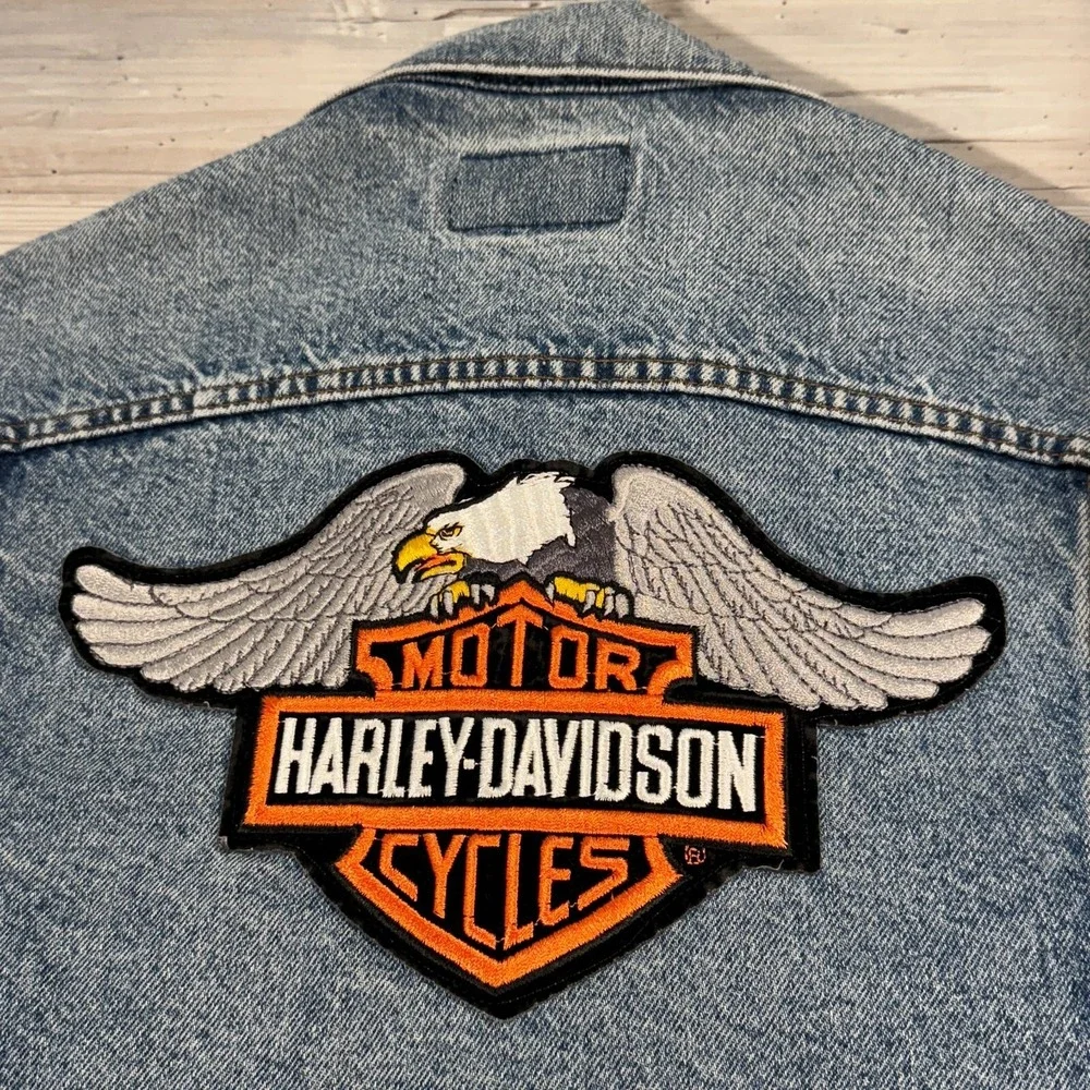 Vintage‎ Levi's Denim Jacket Vest Size M Harley Patch No Sleeves Rat Rod Cut